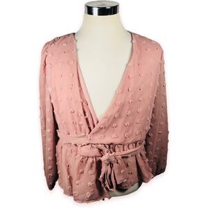 Liv Los Angeles Anthropologie Top Womens Medium Pale Pink Belted Open Sheer New